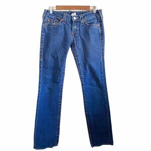 True Religion Women's Johnny Stadium Patch Embroidered Logo Pocket Jeans Size 29